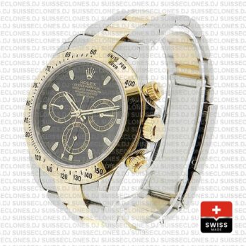 Rolex Daytona 18k Yellow Gold Two-Tone 904L Steel Black Dial