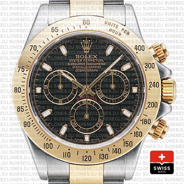Rolex Daytona 18k Yellow Gold Two-Tone 904L Steel Black Dial Replica