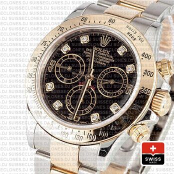 Rolex Cosmograph Daytona 18k Yellow Gold 904L Stainless Steel Two-Tone Black Diamond Dial 40mm