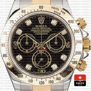 Rolex Daytona 2 Tone Black Diamonds Swiss Replica 40mm 116523