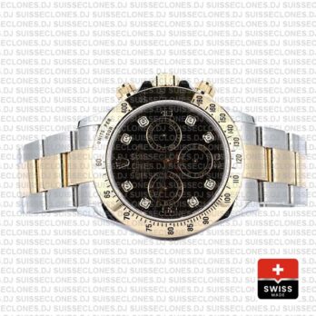 Rolex Daytona 2 Tone Black Diamonds Swiss Replica 40mm 116523