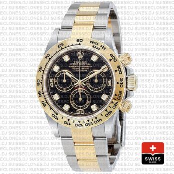 Rolex Cosmograph Daytona 18k Yellow Gold 904L Stainless Steel Two-Tone Black Diamond Dial