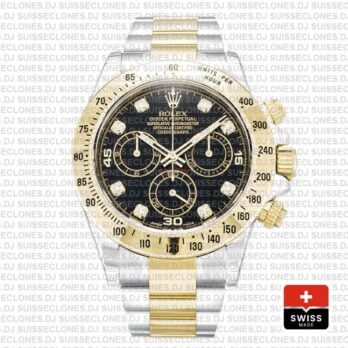 Rolex Daytona 2 Tone Black Diamonds Swiss Replica 40mm 116523