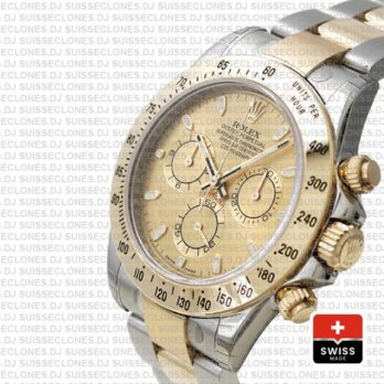 Rolex Cosmograph Daytona 18k Yellow Gold in Two-Tone with Gold Dial 904L Steel Oyster