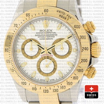 Rolex Daytona Two-Tone 18k Yellow Gold White Dial Replica Watch