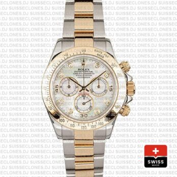 Rolex Daytona 2 Tone White Mop Diamonds 40mm 116523 Swiss Replica