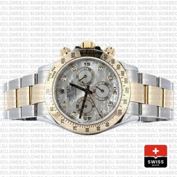 Rolex Daytona Two-Tone Yellow Gold White Diamond Dial Swiss Replica Watch