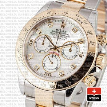 Rolex Daytona 2 Tone White Mop Diamonds 40mm 116523 Swiss Replica