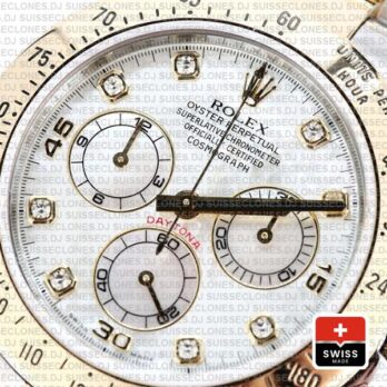 Rolex Cosmograph Daytona Two-Tone Gold 904L Steel White Mop Diamond Dial Replica Watch