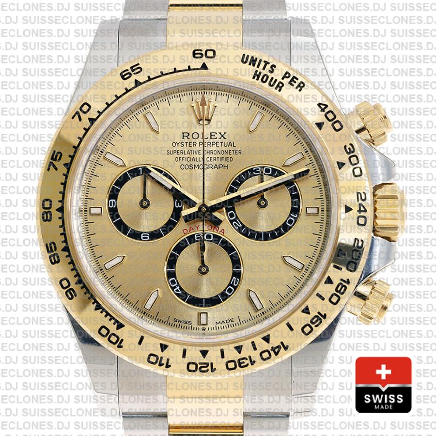 Rolex Cosmograph Daytona 2-tone 18k Yellow Gold/904l Steel Ref.126503 Gold Dial Stick Markers 40mm Cal.4131 Swiss Replica Super Clone