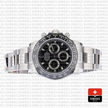 Rolex Oyster Perpetual Cosmograph Daytona Stainless Steel Watch with an Oyster Bracelet features a Black Ceramic bezel