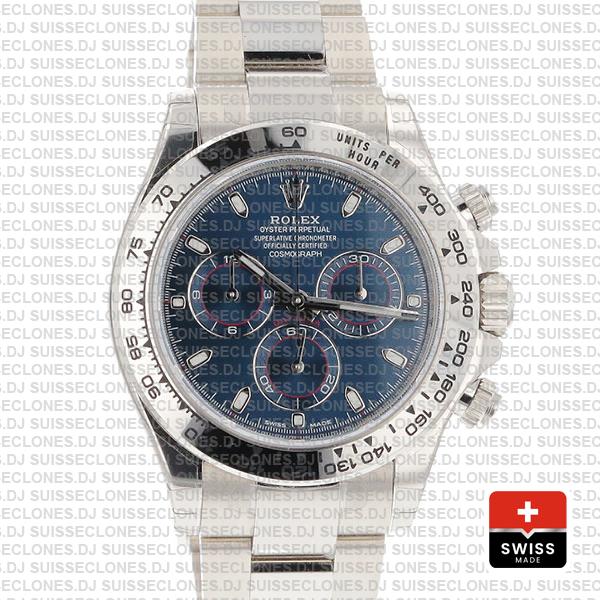 Rolex Cosmograph Daytona 18k White Gold Blue Dial 40mm Stainless Steel Swiss Replica Watch