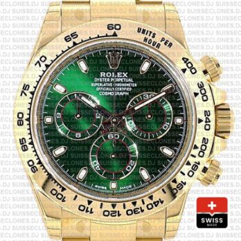 Rolex Daytona 18k Yellow Gold Green Dial 40mm with Subdials, 904L Stainless Steel Oyster Bracelet Replica