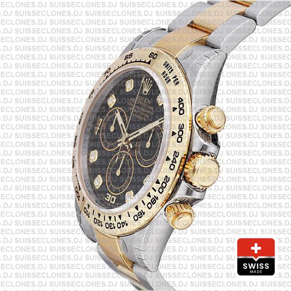 Rolex Daytona Two-Tone Black Diamond Dial Rolex Replica