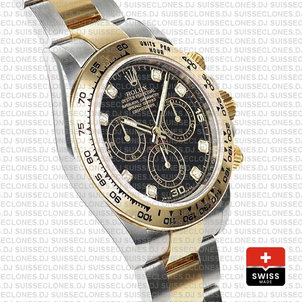 Rolex Daytona Two-Tone Black Diamond Dial Rolex Replica Watch