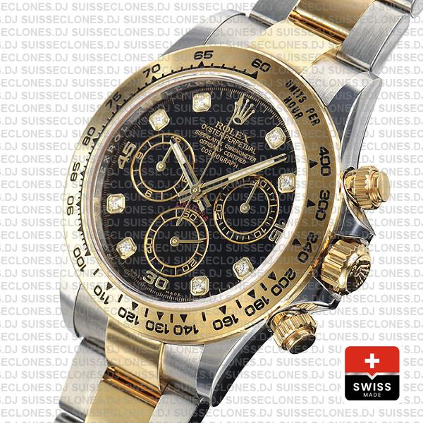 Rolex Daytona Two-Tone Black Diamond Dial Replica Watch