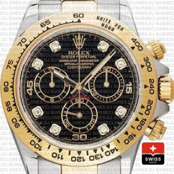 Rolex Cosmograph Daytona 40mm 18k Yellow Gold Two-Tone Black Diamond Dial