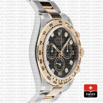 Rolex Cosmograph Daytona 40mm 18k Yellow Gold Two-Tone Black Diamond Dial 904L Stainless Steel
