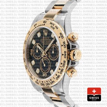 Rolex Cosmograph Daytona 40mm 18k Yellow Gold Two-Tone Black Diamond Dial 904L Stainless Steel Watch