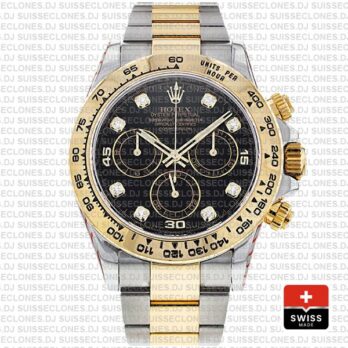Rolex Cosmograph Daytona 40mm 18k Yellow Gold Two-Tone Black Diamond Dial 904L Stainless Steel Replica Watch