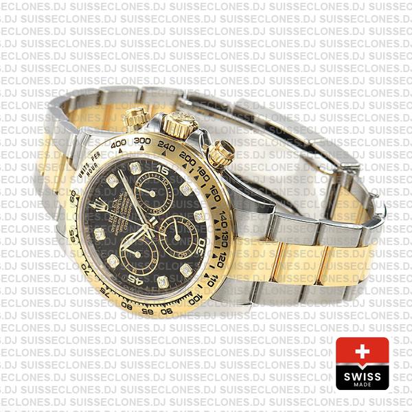 Rolex Cosmograph Daytona 2tone 18k Yellow Gold/904l Steel Black Diamond Dial 40mm Ref:116503 Swiss Replica Watch