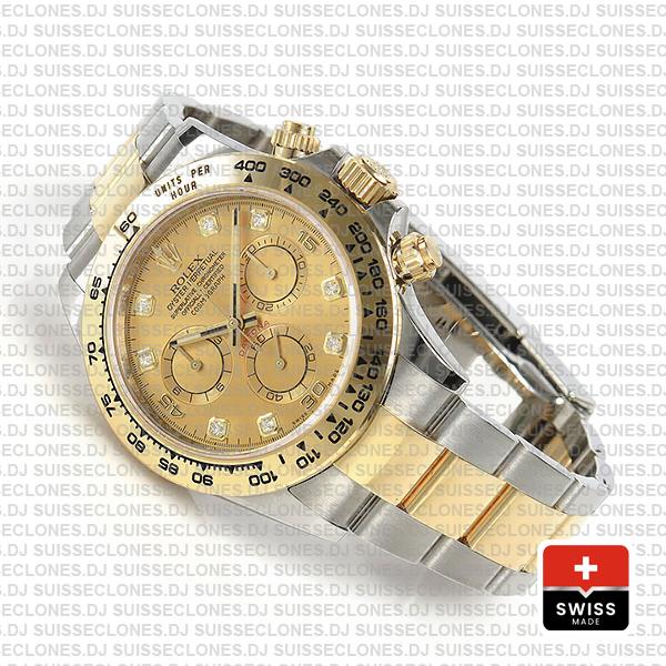 Rolex Cosmograph Daytona 2tone 18k Yellow Gold/904l Steel Diamond Gold Dial 40mm Ref:116503 Swiss Replica Watch