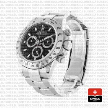 Rolex Cosmograph Daytona Black Dial 40mm Swiss Replica Watch with 904L Stainless Steel Oyster Bracelet