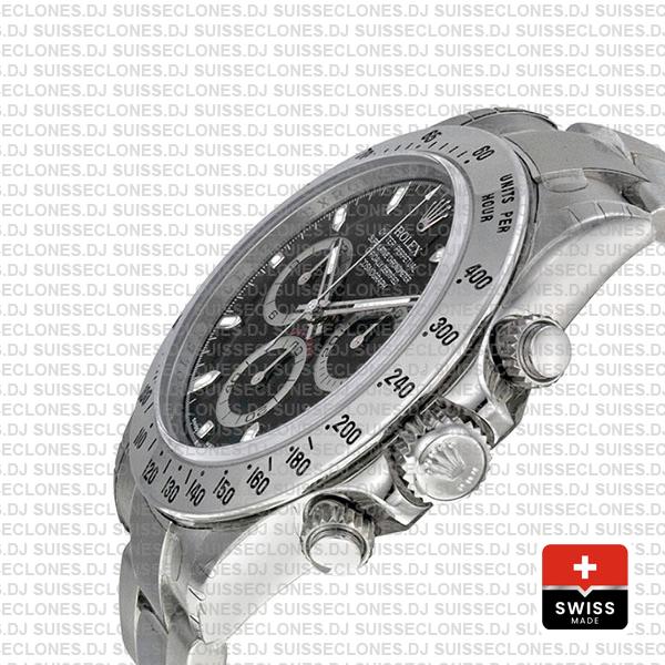 Rolex Cosmograph Daytona Black Dial 40mm Swiss Replica Watch with 904L Stainless Steel Oyster Bracelet