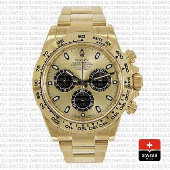 Rolex Daytona Gold 904L Stainless Steel Gold Dial 40mm with Black Subdials Oyster Bracelet