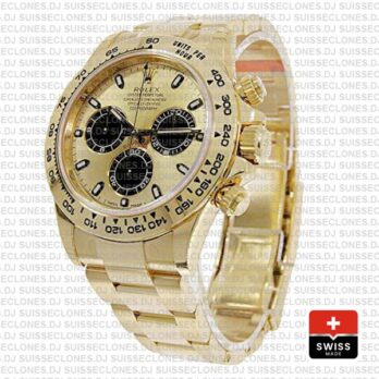 Rolex Daytona Gold 904L Stainless Steel Gold Dial 40mm with Black Subdials Oyster Bracelet Replica