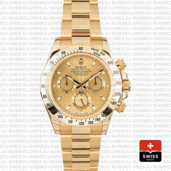 Rolex Oyster Perpetual Daytona 18k Yellow Gold, 904L Stainless Steel Gold Dial 40mm Oyster Bracelet Swiss Replica Watch