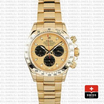 Rolex Daytona Gold Gold Dial Black Subdials Swiss Replica 40mm 116528