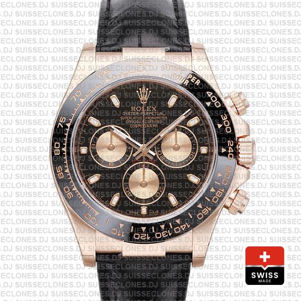 Rolex Daytona Rose Gold Ceramic Bezel Black Dial Replica