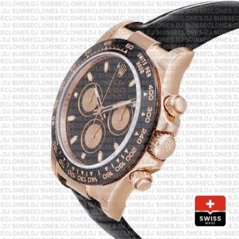 Rolex Daytona Rose Gold Ceramic Bezel Black Dial Swiss Replica Watch