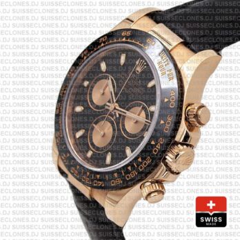 Rolex Daytona Leather Rose Gold Black Pink Ceramic 40mm 116515 Swiss Replica