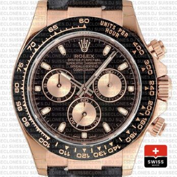 Rolex Daytona Leather Rose Gold Black Pink Ceramic 40mm 116515 Swiss Replica