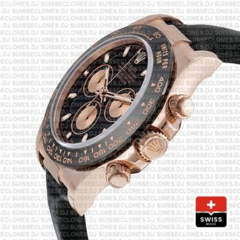 Rolex Cosmograph Daytona 18k Rose Gold Black Dial 40mm, comes with Leather Band