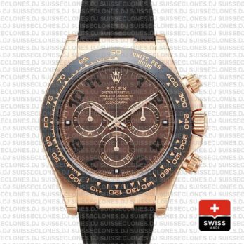 Rolex Daytona Leather Rose Gold Chocolate Arabic Ceramic 40mm 116515