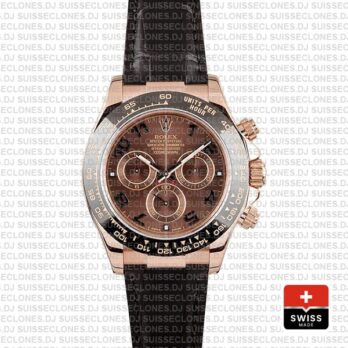 Rolex Daytona Leather Rose Gold Chocolate Arabic Ceramic 40mm 116515