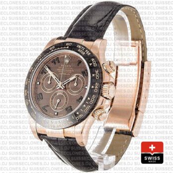 Rolex Daytona Leather Rose Gold Chocolate Arabic Ceramic 40mm 116515