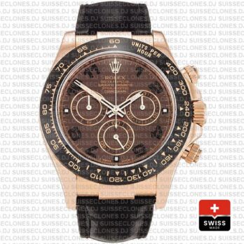 Rolex Daytona Leather Rose Gold Chocolate Arabic Ceramic 40mm 116515