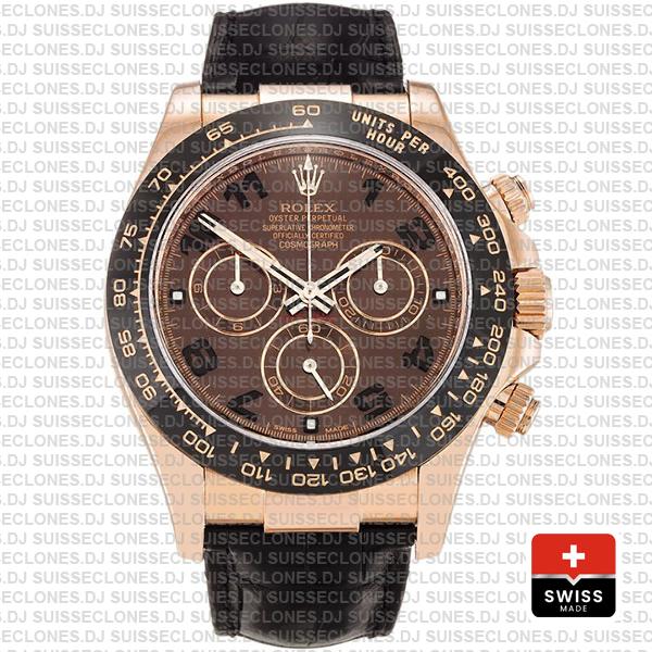 Rolex Daytona Leather Rose Gold Chocolate Arabic Ceramic 40mm 116515