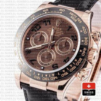 Rolex Daytona Leather Rose Gold Chocolate Arabic Ceramic 40mm 116515