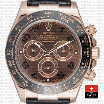 Rolex Daytona Leather Rose Gold Chocolate Arabic Ceramic 40mm 116515