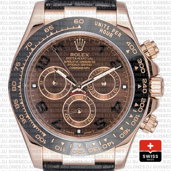 Rolex Daytona Leather Rose Gold Chocolate Arabic Ceramic 40mm 116515