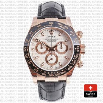 Rolex Daytona Leather Rose Gold Ivory Ceramic 40mm