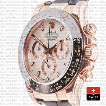 Rolex Daytona 18k Rose Gold 904L Stainless Steel White Ivory Dial 40mm with & Leather Strap
