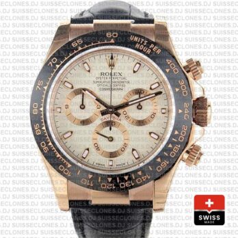 Rolex Daytona Leather Rose Gold Ivory Ceramic 40mm