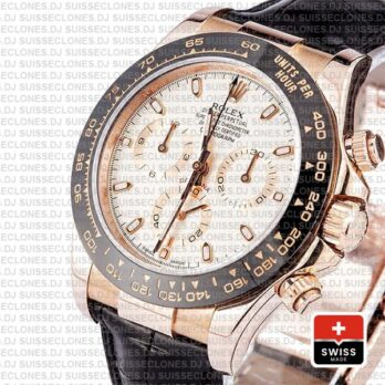 Rolex Daytona Leather Rose Gold Ivory Ceramic 40mm