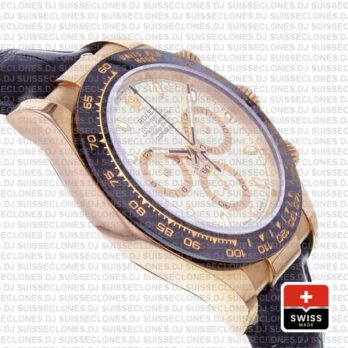 Rolex Daytona Leather Rose Gold Ivory Ceramic 40mm